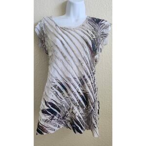 Studio Y Beige Striped Floral Print Rhinestone Top Small Lightweight Soft